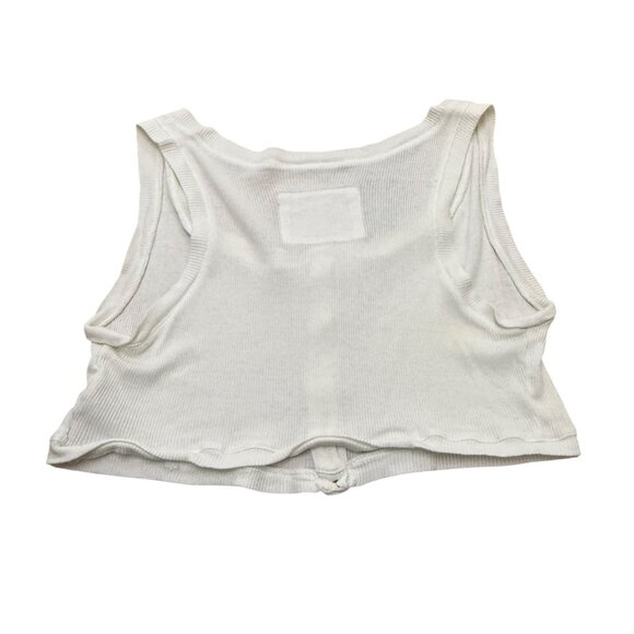 Vintage 69 White Ribbed Cotton Cropped Tank Top Y2K - Picture 6 of 6